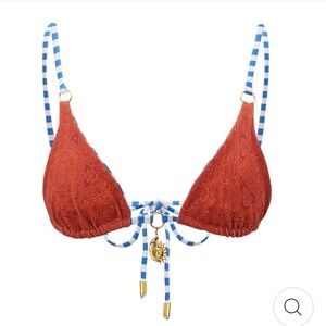 Akosha authentic triangle bikini top in orange blue and white vintage. Size S